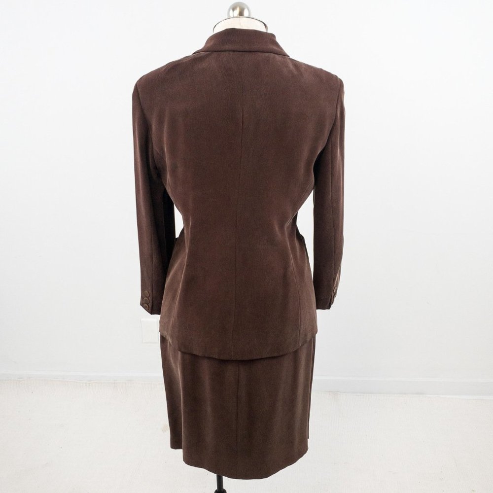 Vintage 90s M Sueded Silk Skirt Power Suit Brown - Picture 4 of 16
